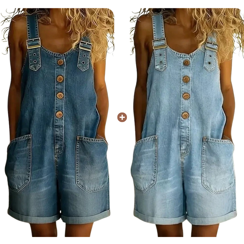 π Loose denim shorts for women, adjustable straps and spacious pockets S-2XL