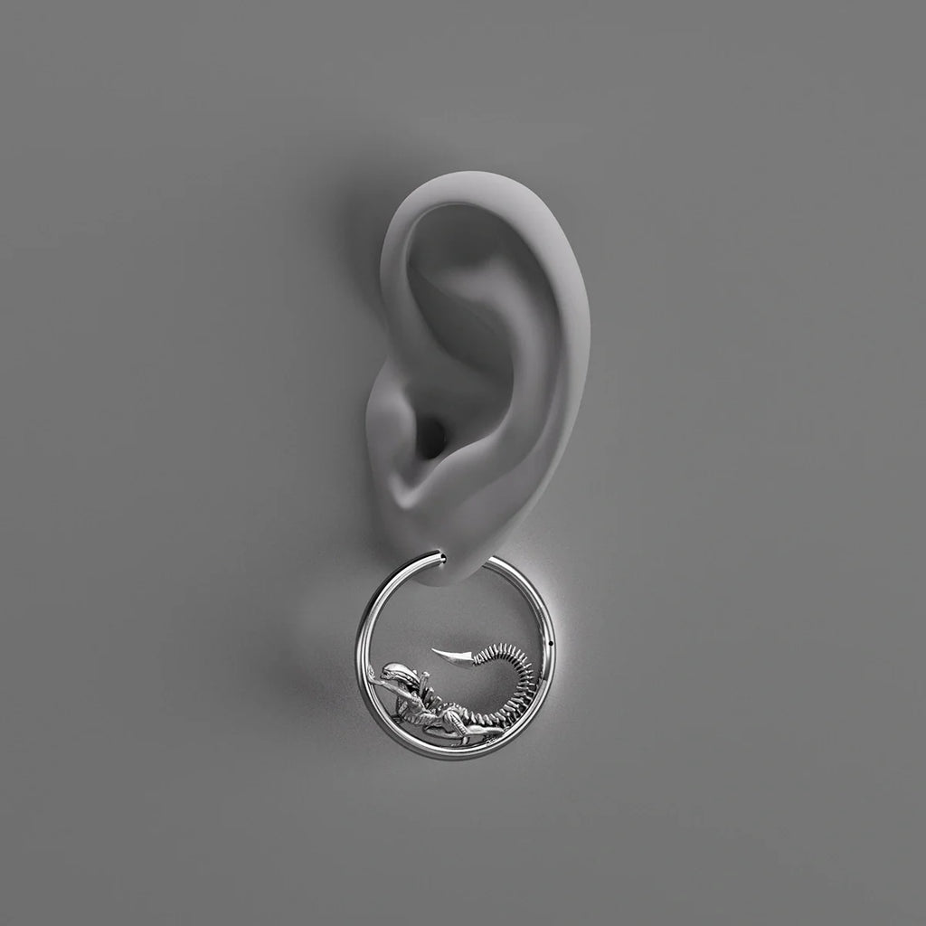 BIOMECHANICAL ALIEN HOOP EARRINGS