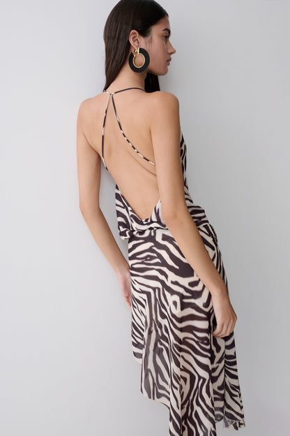 Lana Low Back Chiffon Top - Abstract Zebra Print