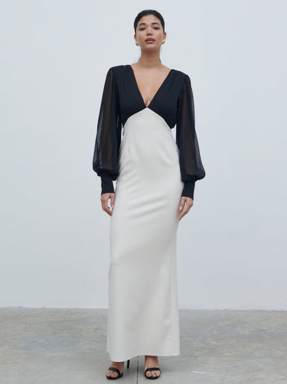 Ayla Contrast Maxi Dress - Black and White